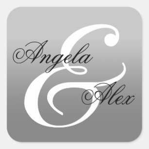 Fancy Calligraphy Ampersand Grey Ombre Wedding Square Sticker