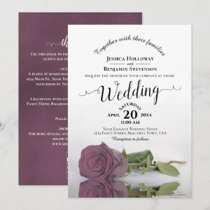 Fancy Calligraphy Dusty Mauve Rose QR Code Wedding Invitation