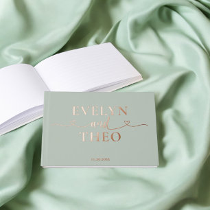 Fancy Calligraphy Heart Blush Sage Green Guest Book