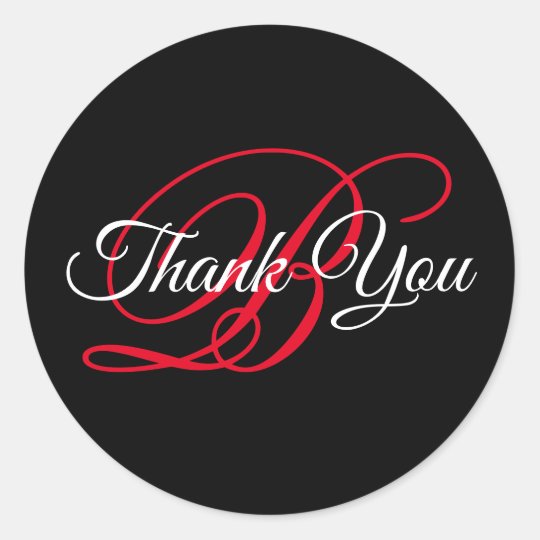 Fancy Calligraphy Red Monogram Thank You Classic Round Sticker | Zazzle ...