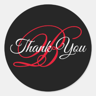 Fancy Calligraphy Red Monogram Thank You Classic Round Sticker