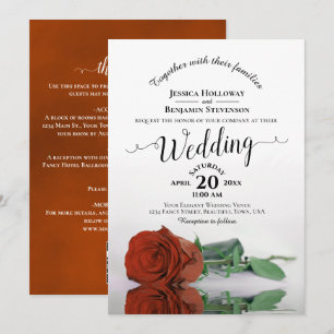 Fancy Calligraphy Rust Orange Rose QR Code Wedding Invitation