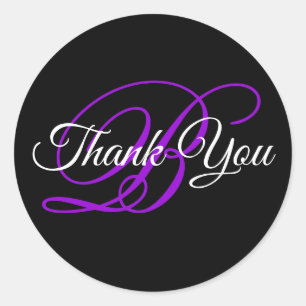 Fancy Calligraphy Violet Monogram Thank You Classic Round Sticker