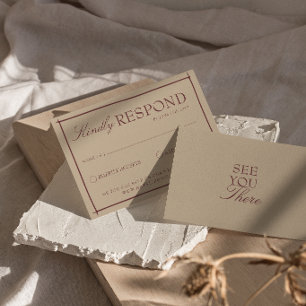 Fancy Camel Coat Rubine Old Money Retro Wedding RSVP Card