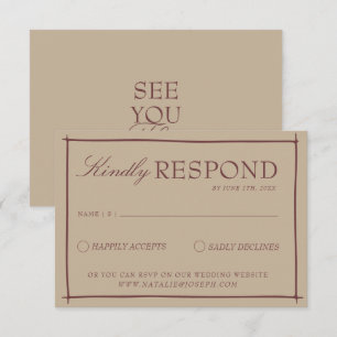 Fancy Camel Coat Rubine Old Money Retro Wedding RSVP Card