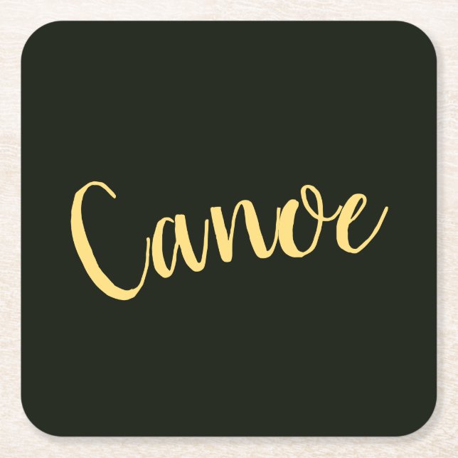 Fancy "Canoe" Script Deep Forest Green Background Square Paper Coaster (Front)