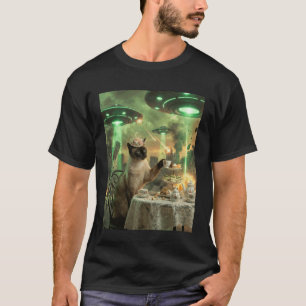Fancy Cat Alien Invasion Tea Party UFO Apocalypse T-Shirt