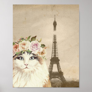 Fancy Cat & Eiffel Tower Art Print