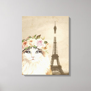 Fancy Cat & Eiffel Tower Canvas Print