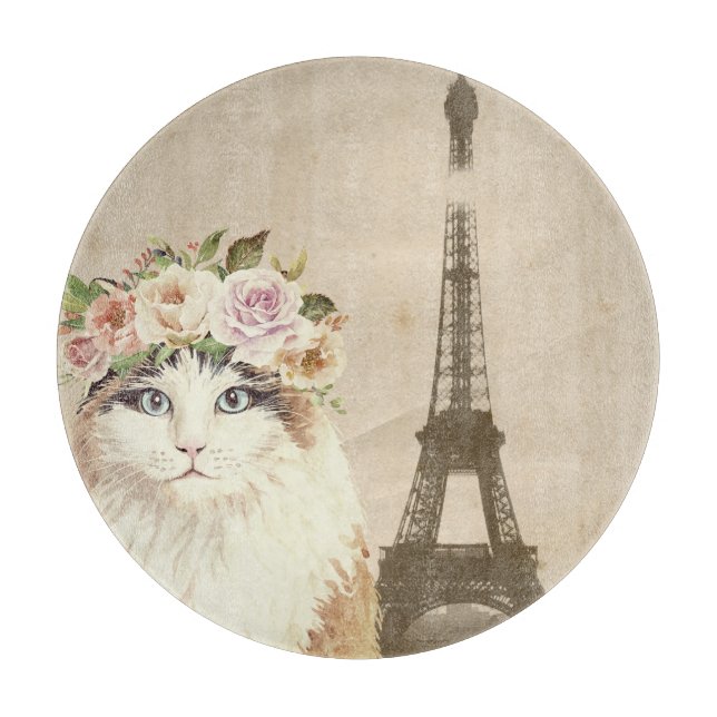 Fancy Cat & Eiffel Tower Cutting Board (Front)