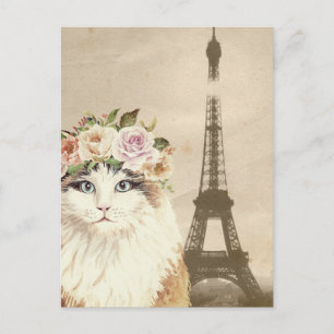 Fancy Cat & Eiffel Tower Postcard