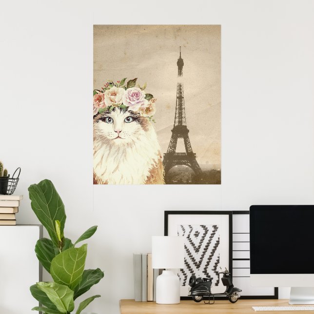 Fancy Cat & Eiffel Tower Poster (Home Office)