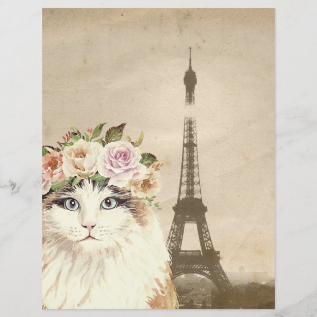 Fancy Cat & Eiffel Tower Scrapbook  Paper (Front)