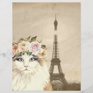 Fancy Cat & Eiffel Tower Scrapbook Paper