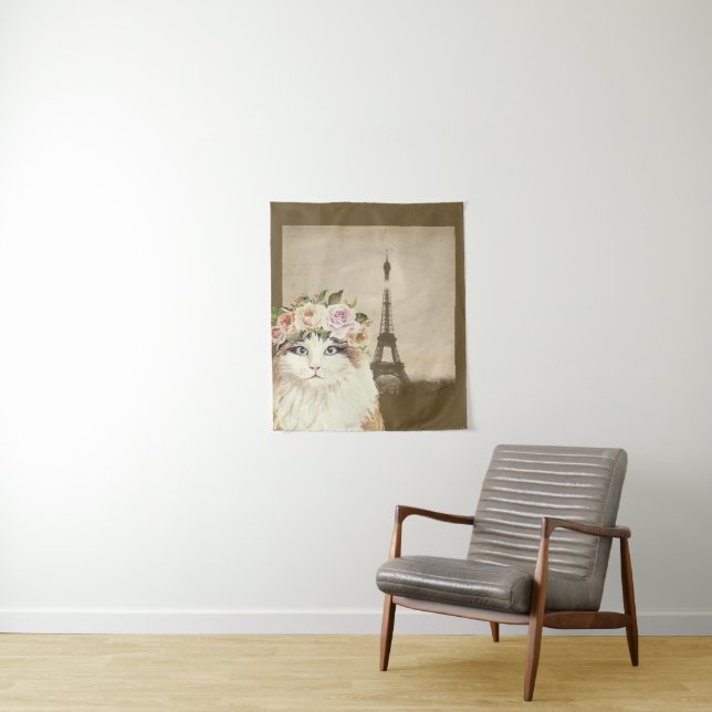 Fancy Cat & Eiffel Tower Tapestry (In Situ)