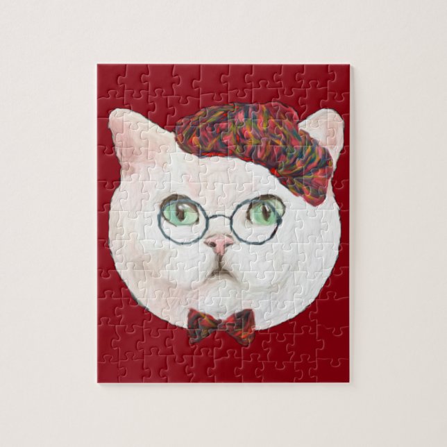 Fancy Cat Lovers Decor Top Hat Bow Tie Glasses Jigsaw Puzzle (Vertical)