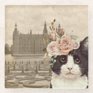 Fancy Cat & The Castle Glass Coaster
