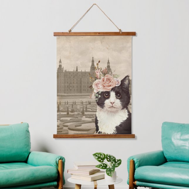 Fancy Cat & The Castle   Hanging Tapestry (Living Room)