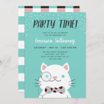 Fancy Cat Turquoise Kids Birthday Party