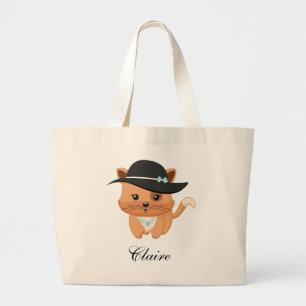 Fancy Cat with Hat Large Tote Bag