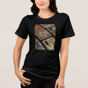 Fancy Cell Phones on a Woman White Short Sleeve Tri-Blend Shirt