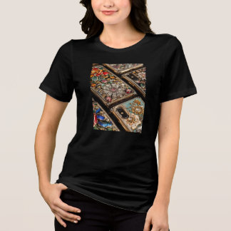 Fancy Cell Phones on a Woman White Short Sleeve Tri-Blend Shirt