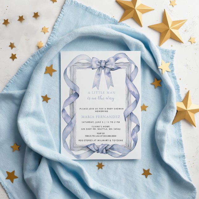 Fancy Chic Coquette Blue Bow Boy Baby Shower Invitation (Fancy Chic Coquette Blue Bow Boy Baby Shower Invitation)
