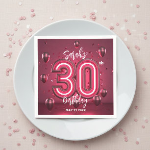 Fancy Chic Glam Metallic Neon Pink 30th Birthday Napkin