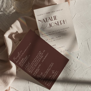 Fancy Chocolate Brown All In One Old Money Wedding Invitation