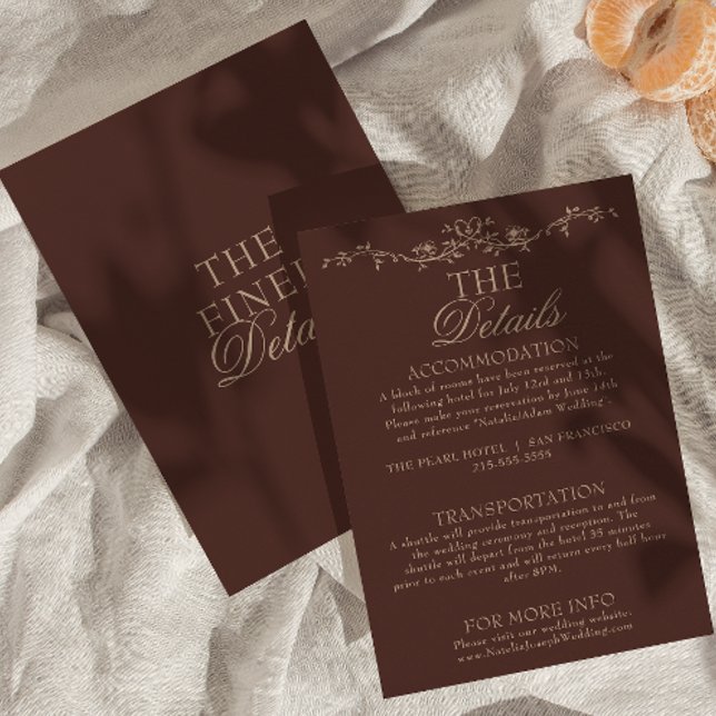 Fancy Chocolate Brown Floral Boho Wedding Details Enclosure Card (Creator Uploaded)