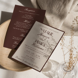 Fancy Chocolate Brown Old Money All In One Wedding Invitation