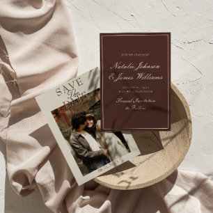 Fancy Chocolate Brown Old Money Photo Wedding Save The Date