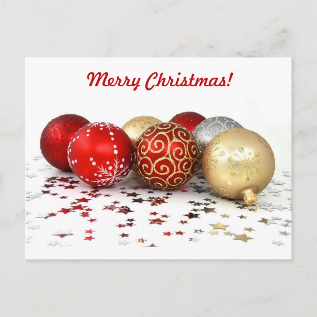 Fancy Christmas Ball Ornaments with Shiny Stars Holiday Postcard (Front)