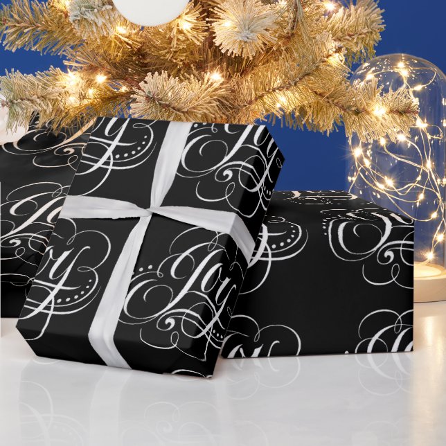 Fancy Christmas JOY Chalk Calligraphy Lettering Wrapping Paper (Holidays)
