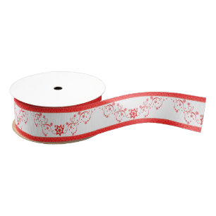Fancy Christmas Star Spirals Red Lace Grosgrain Ribbon