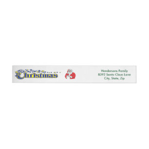 Fancy Christmas Text and Santa Lt Wraparound Address Label