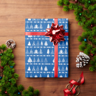 Fancy Christmas Tree Blue Wrapping Paper