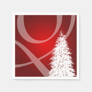 Fancy Christmas Tree Holiday Xmas Design Red White Napkin