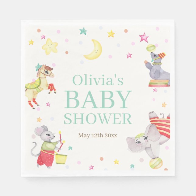 Fancy Circus Carnival Animals Baby Shower Napkin (Front)