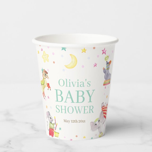 Fancy Circus Carnival Animals Baby Shower Paper Cups (Front)