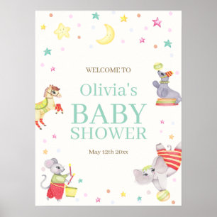 Fancy Circus Carnival Animals Baby Shower Welcome Poster