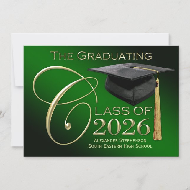 Fancy Class of 2025 Green Graduation Announcement (Front)