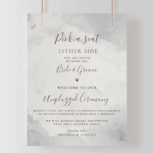 Fancy Classic Brown Wedding Unplugged Ceremony Poster