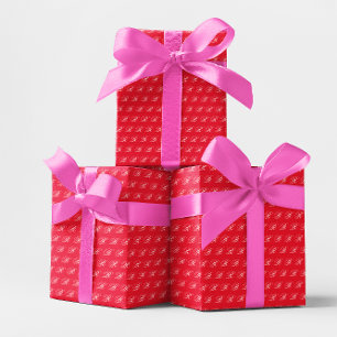 Fancy Classic Calligraphy Monogram Bright Red Wrapping Paper