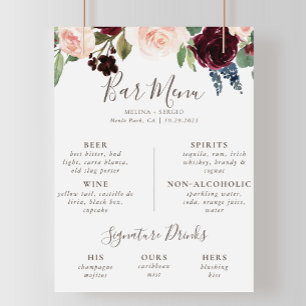 Fancy Classic flowers Wedding Bar Menu Poster