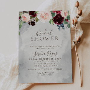 Fancy Classic Roses Peony flowers Bridal shower  Invitation