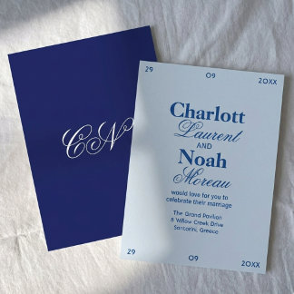 Fancy Cobalt Blue Chic Classic Wedding Invitation
