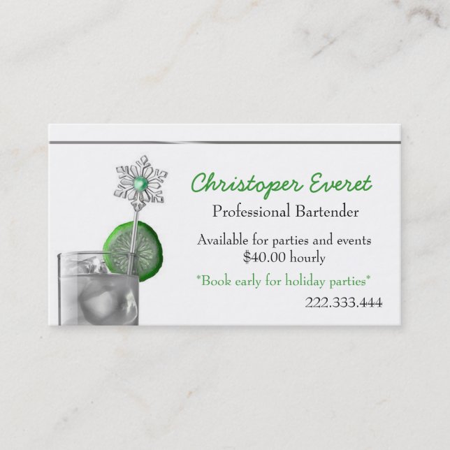 Fancy Cocktail Bartender business card (Front)