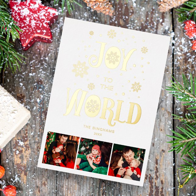 Fancy Collage 3 Photos Snowflakes Christmas Foil Holiday Card (Creator Uploaded)