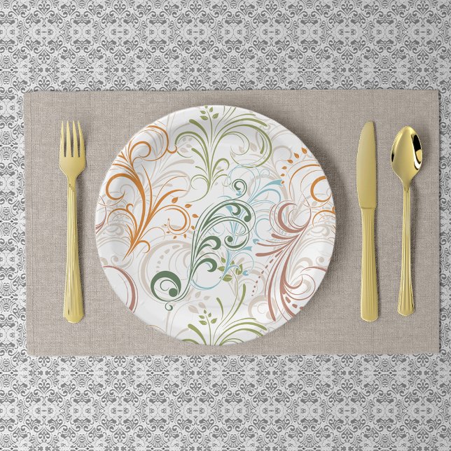 Fancy Colourful Floral Swirls Paper Plate (Creator Uploaded)